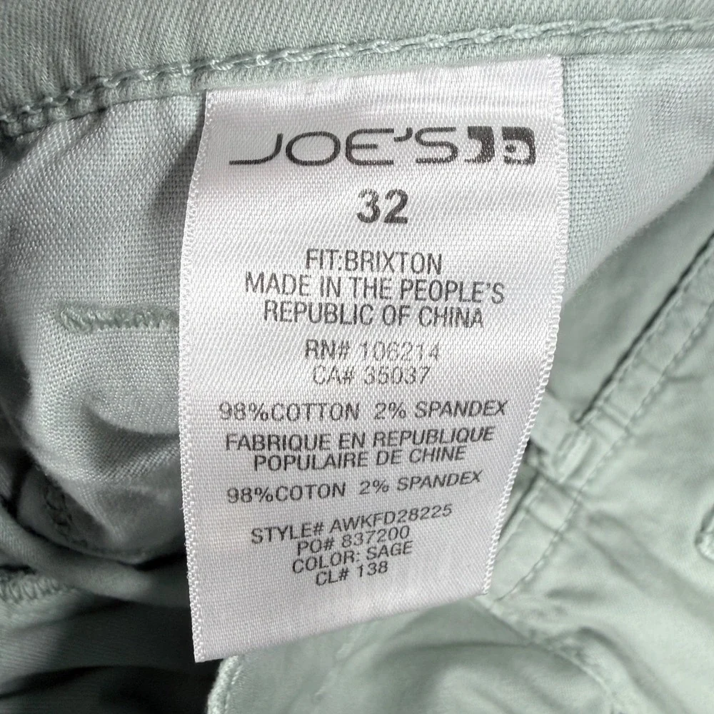 Joes Jeans Mens 32x34 Brixton Straight Leg Sage Green Stretch Pants